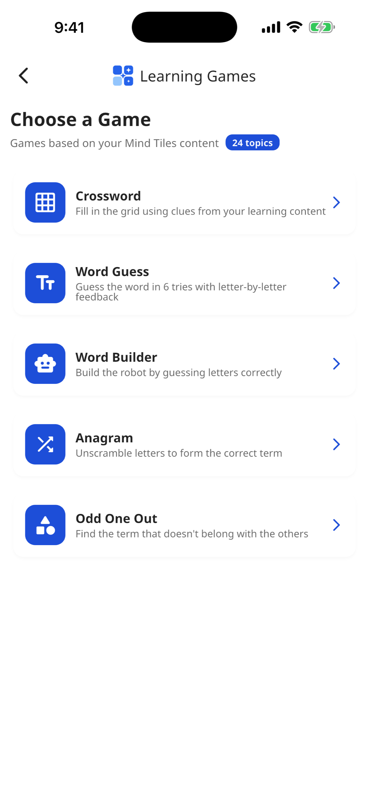 Word Games menu